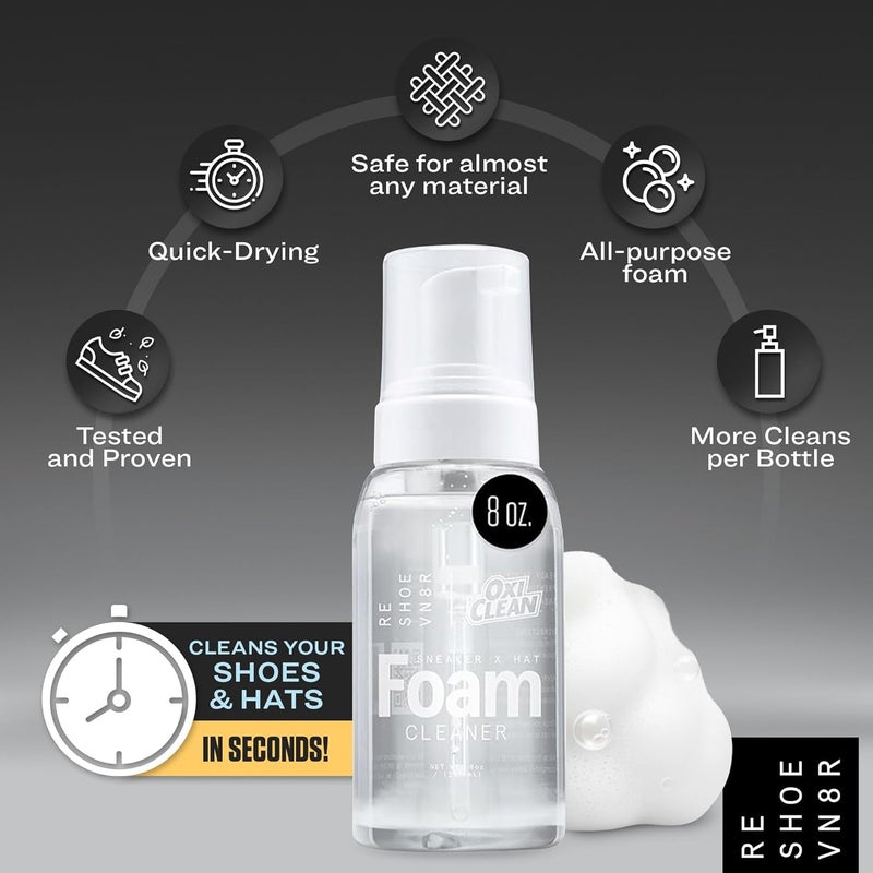 RESHOEVN8R OxiClean Foam Shoe Cleaner & Hat Cleaner, 8oz - Easy-to-Use All-Purpose Sneaker Cleaner for Canvas, Leather, Mesh, Suede, White & Nubuck Shoes - Shoe Cleaning Kit Solution for Stain & Dirt - Image 2